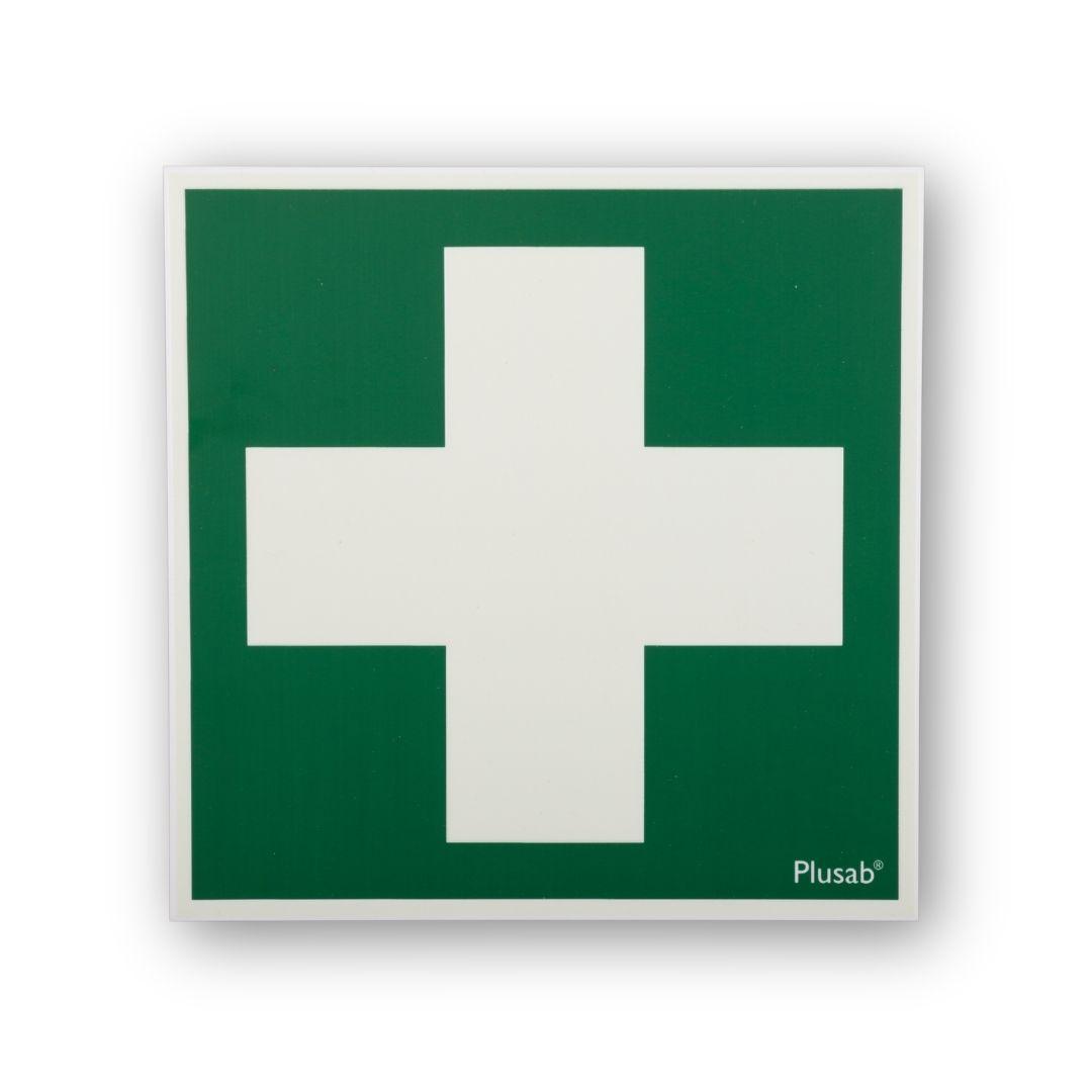 Efterlysande skylt Första hjälpen 20 × 20 cm som lyser i mörker.