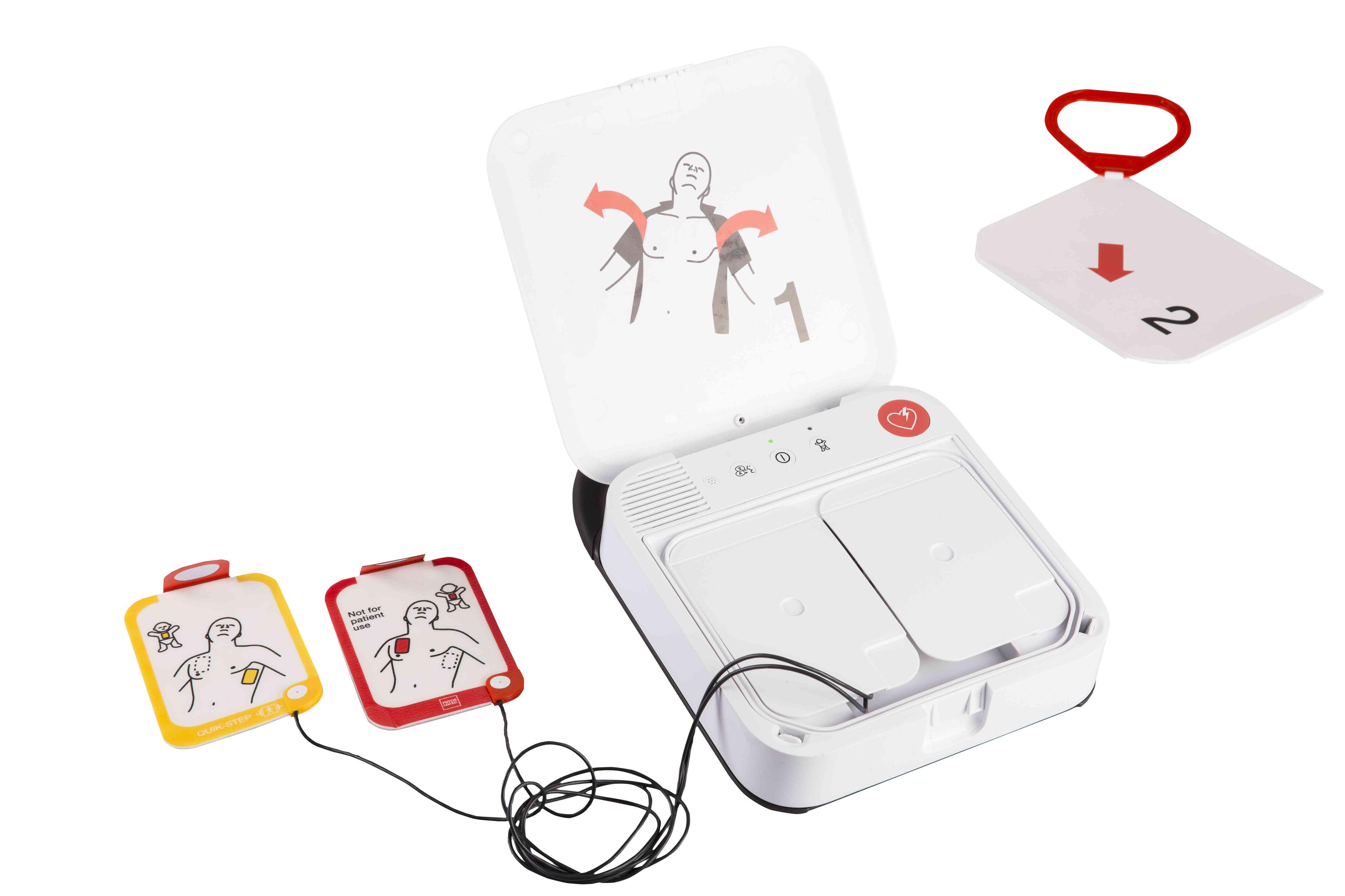 insidan av hjärtstartaren Lifepak cr2, tvåspråkig