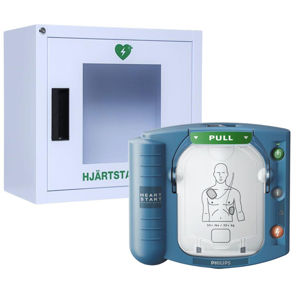 Philips HeartStart HS1 med vitt skåp