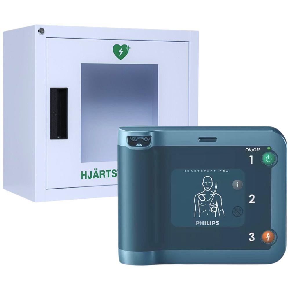 Philips HeartStart frX med larmat vitt inomhusskåp