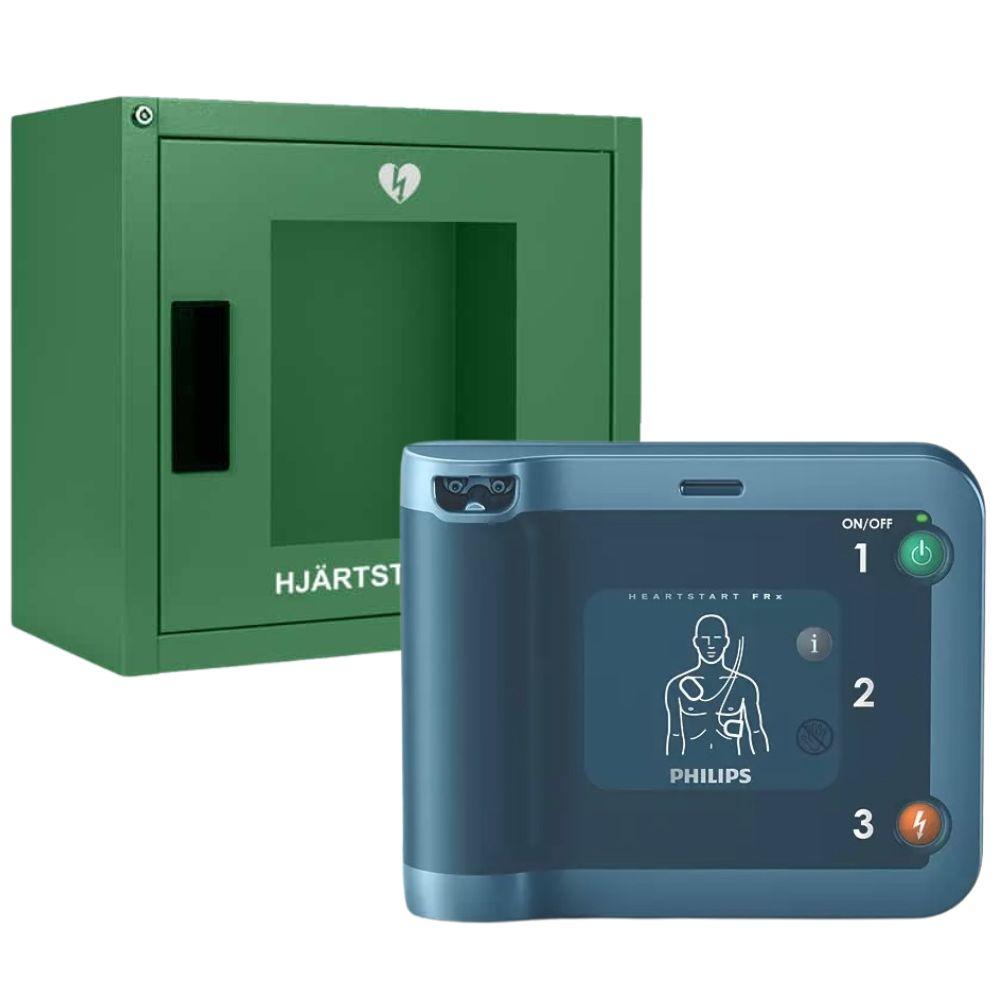 Philips HeartStart frX med larmat grönt inomhusskåp