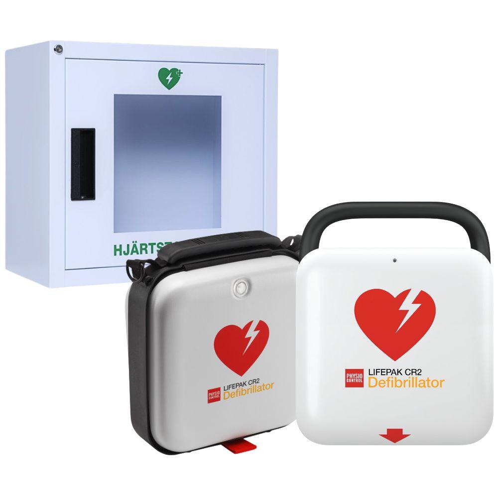 Lifepak cr2 med bärväska och vitt larmat skåp