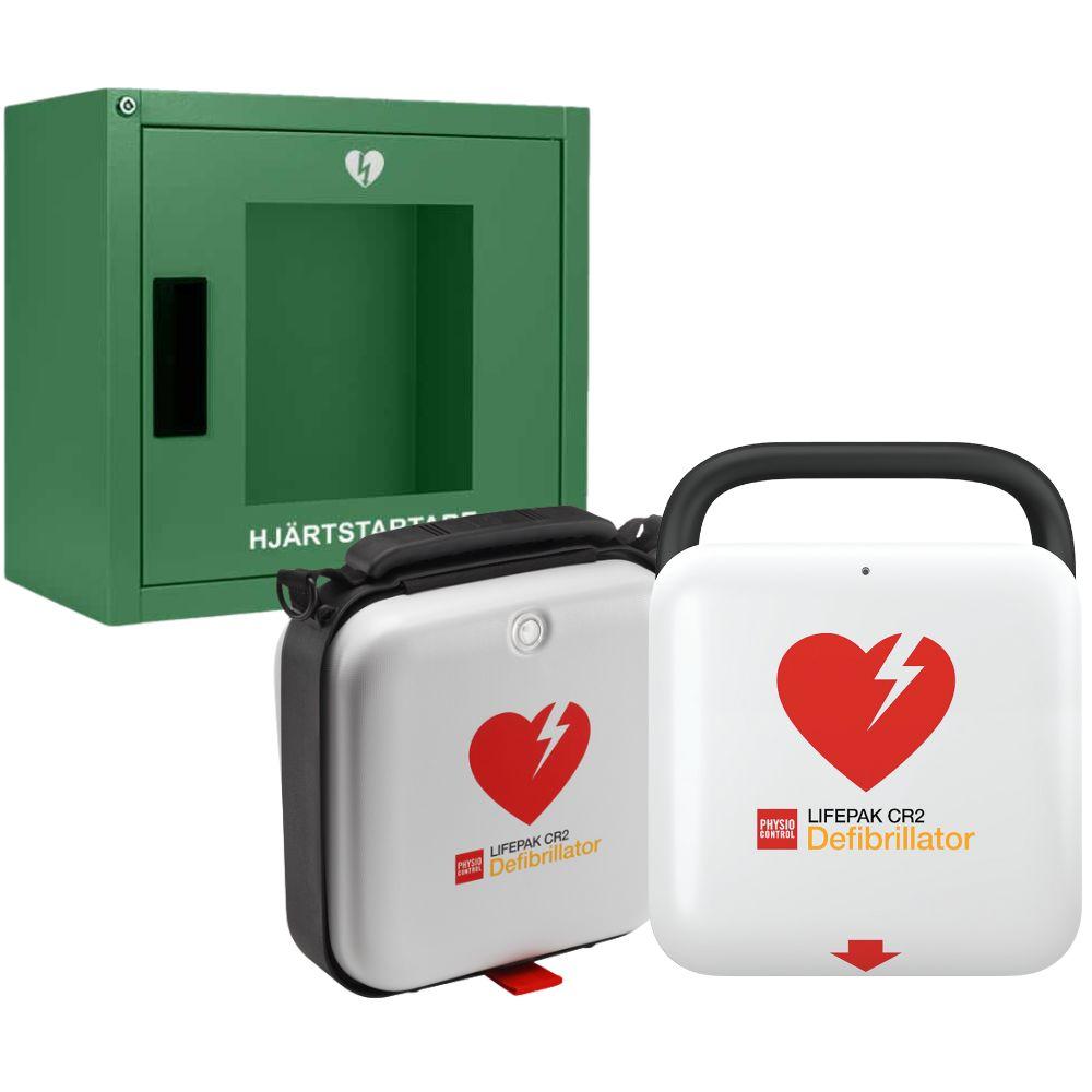 LIFEPAK CR2 Wi-Fi tvåspråkig med bärväska och grönt larmat skåp