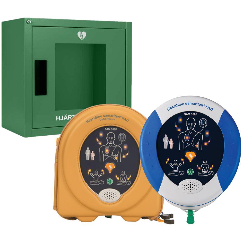 Samaritan PAD 350p med väska och larmat inomhusskåp grönt