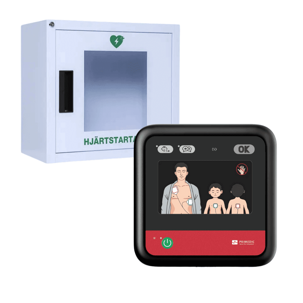 Heartsave myPAD Go med vitt väggskåp