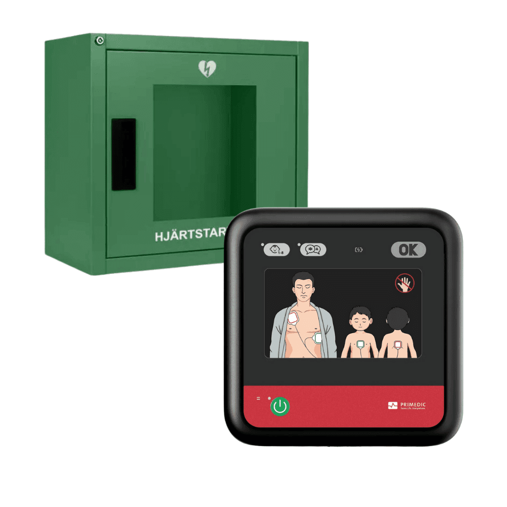 Heartsave myPAD Go med grönt väggskåp