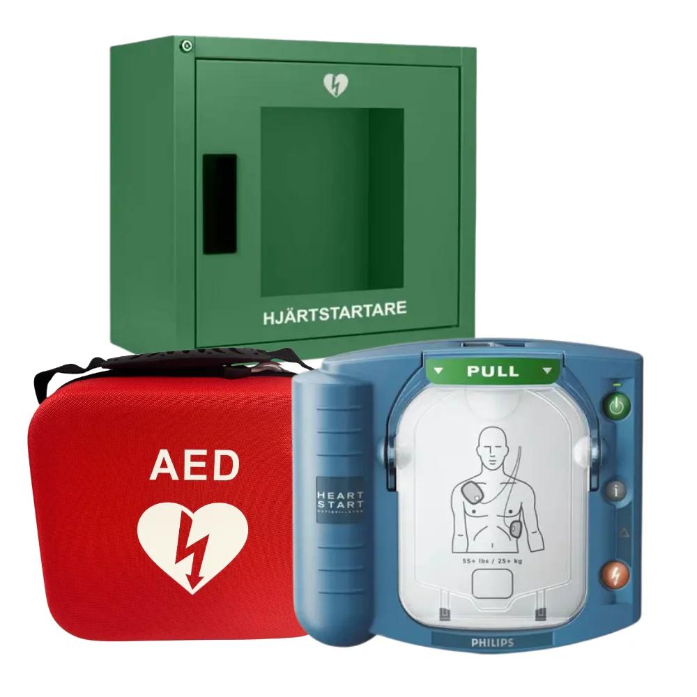 Hjärtstartare med väska och skåp