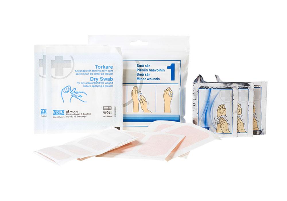 Innehåll i påse 1 för små sår