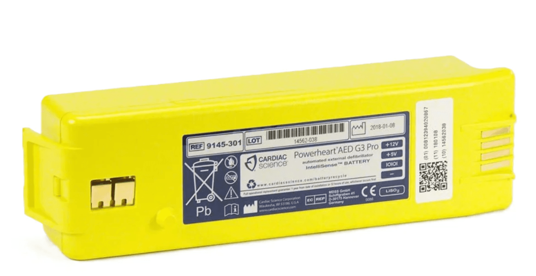 Gult batteri till powerheart aed g3 pro hjärtstartare.