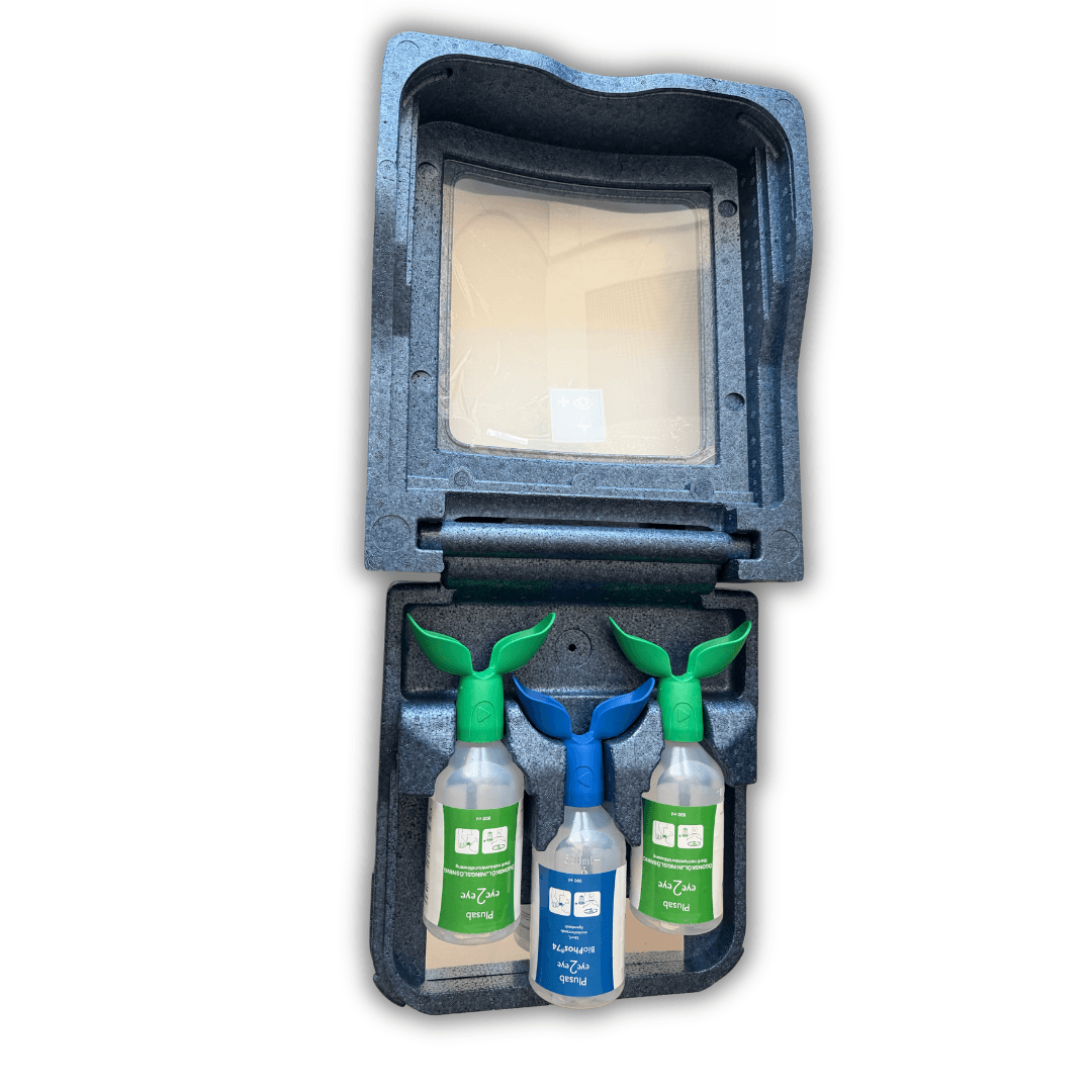 Ögonduschstation med 3 flaskor