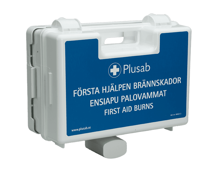 En blå väska till brännskadetillbehör
