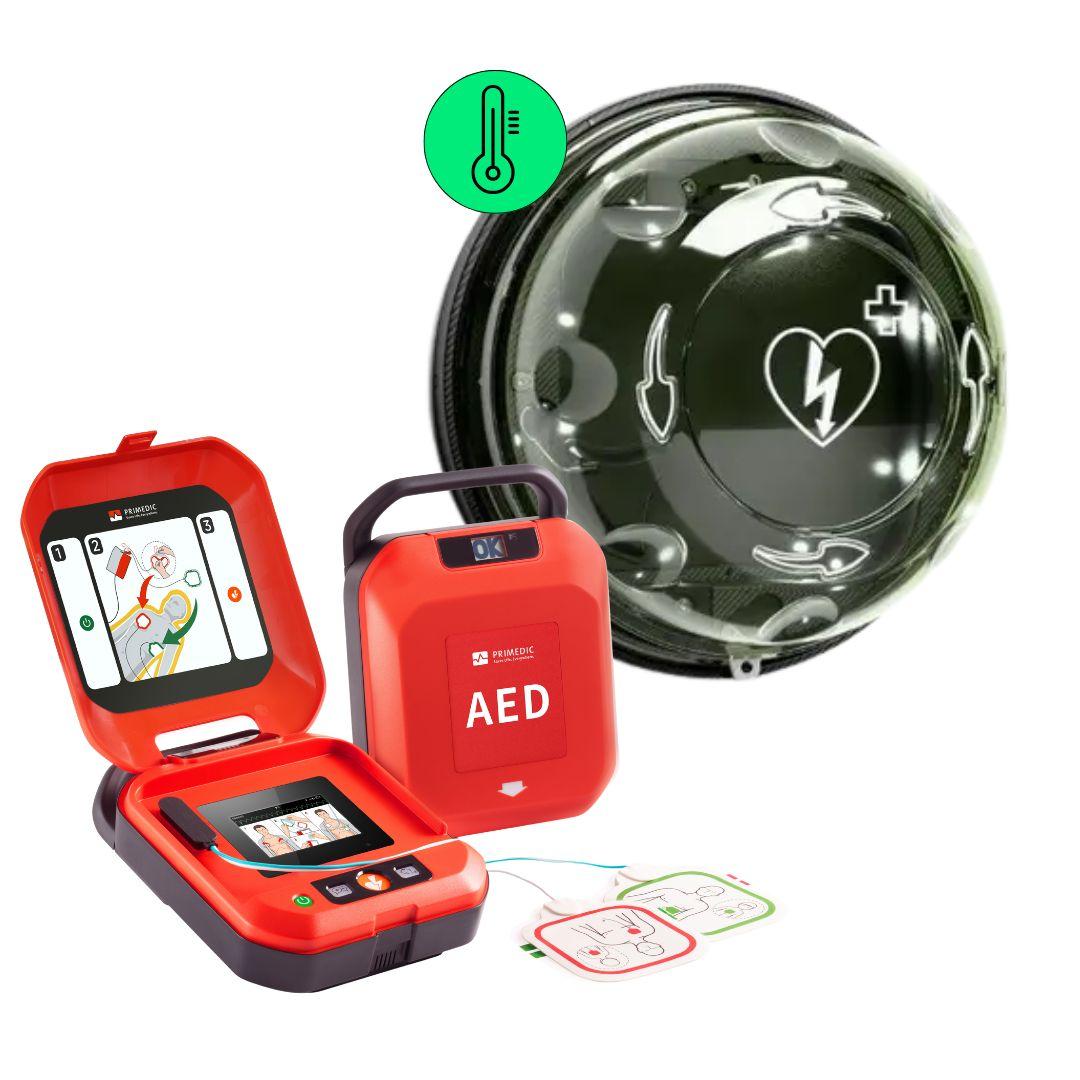 Rotaid utomhusskåp tillsammans med heartsave hjärtstartare