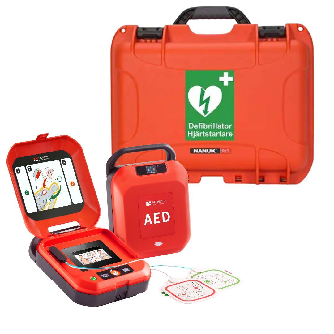 Värmeväska tillsammans med heartsave y hjärtstartare