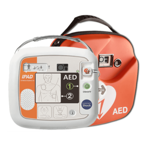 CU Medical i-PAD SP1 halvautomatisk hjärtstartare med barnläge och föranslutna elektroder.